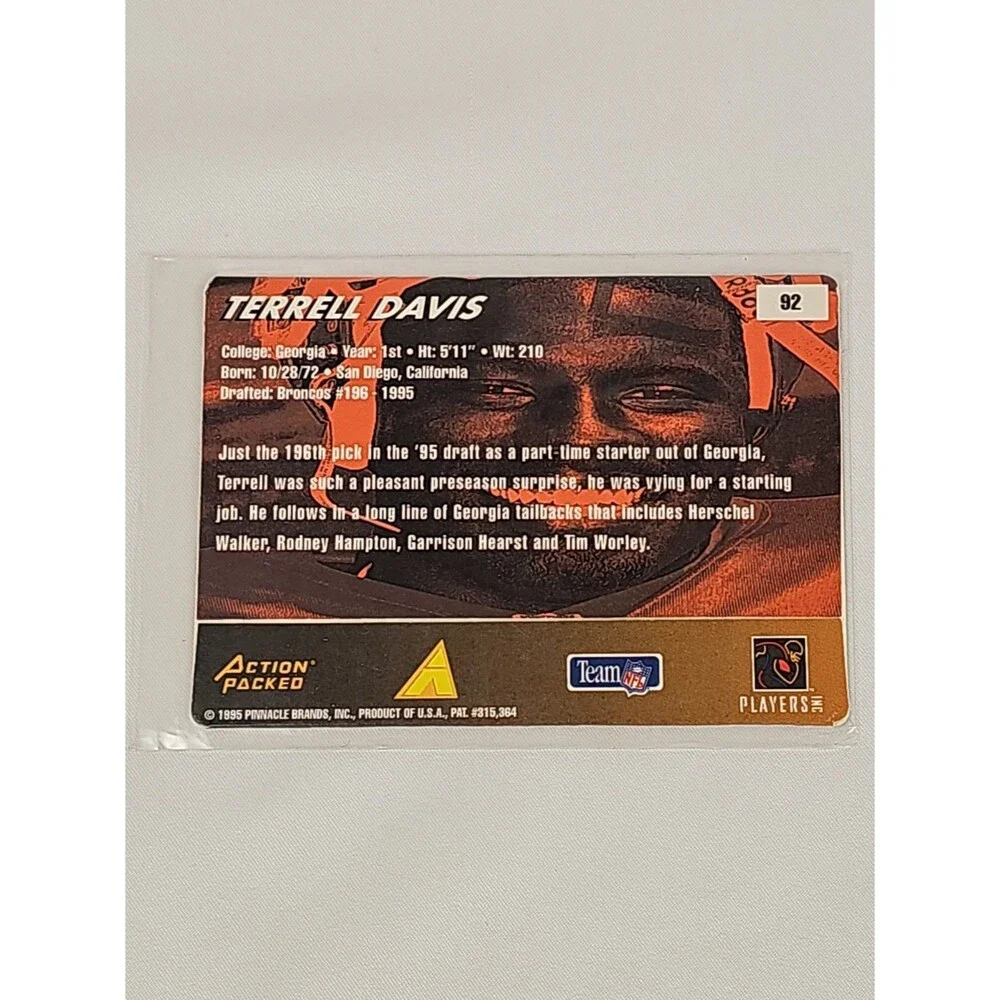 Terrell Davis 1995 action packed rookie action pics, rookie card